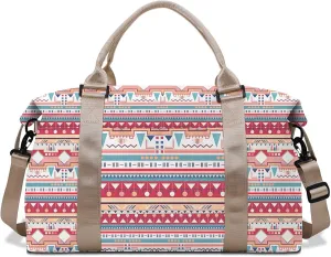 Boho Travel Weekender Duffel Overnight Carry On Bag with Trolley Sleeve,Large Travel Tote Bag with Wet Pocket Shoulder Strap for Women Girls Bohemian Aesthetic Cute-Pink Blue