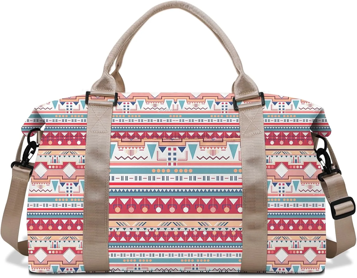 Boho Travel Weekender Duffel Overnight Carry On Bag with Trolley Sleeve,Large Travel Tote Bag with Wet Pocket Shoulder Strap for Women Girls Bohemian Aesthetic Cute-Pink Blue