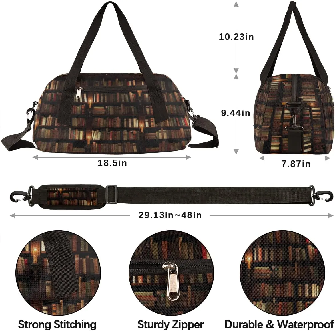 Bookshelf Book Library Kids Duffel Bag for Girls Boys Teens, Oil Painting Dance Bag Overnight Small Duffel Bag Carry On Weekend Sports Gym Travel Bag for School Practice Gymnastics Ballet