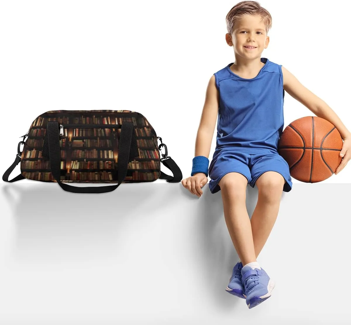 Bookshelf Book Library Kids Duffel Bag for Girls Boys Teens, Oil Painting Dance Bag Overnight Small Duffel Bag Carry On Weekend Sports Gym Travel Bag for School Practice Gymnastics Ballet