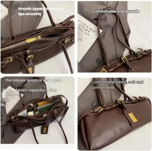 Boston Shoulder Bag for Women,Leather Tote Bag,Casual Bowling Bag with Belt Tags,Retro Underarm Bag for Work/Travel