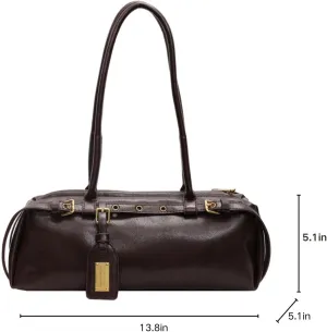 Boston Shoulder Bag for Women,Leather Tote Bag,Casual Bowling Bag with Belt Tags,Retro Underarm Bag for Work/Travel
