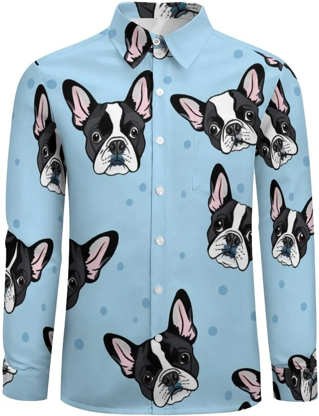 Boston Terrier Dogs Mens Long Sleeve Shirts Button Down Hawaiian Beach Shirts