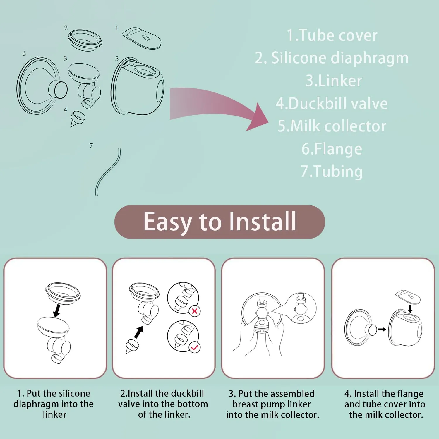 Breast Pump Milk Collection Cup - Compatible with Spectra S1/S2/S9, Not Original Accessories, Replace Breast Pump Kits, 24mm Flange Milk Collector Cup Tubing Parts