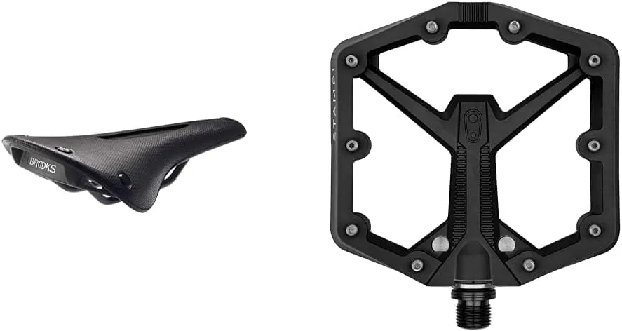 Brooks England C15 Bike Seat and Crankbrothers Stamp 1 Gen 2 Large MTB Pedals Bundle