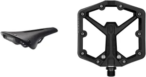 Brooks England C15 Bike Seat and Crankbrothers Stamp 1 Gen 2 Large MTB Pedals Bundle