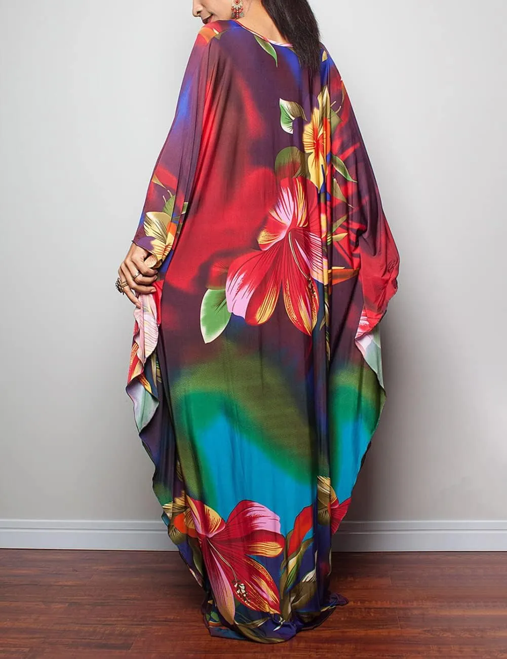 Bsubseach Women Ethnic Print Kaftan Beach Dress Plus Size Swimsuit Cover Up