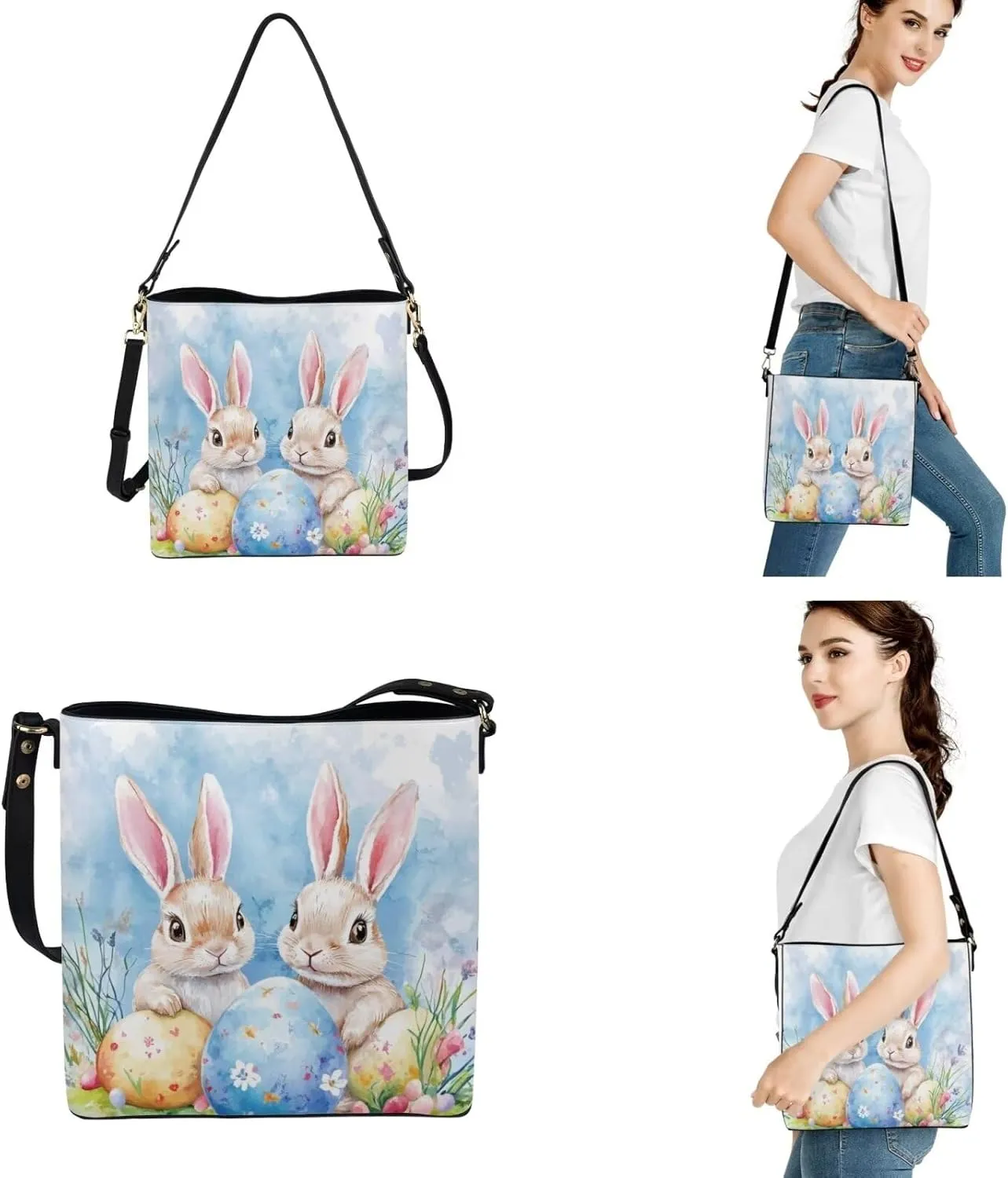 Bucket Bag Large Womens Saddle Tote Leather Zippered Wallet 3 Piece
