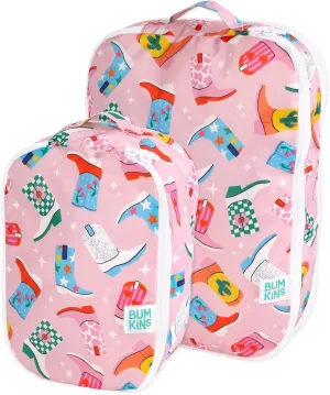 Bumkins Packing Cubes for Travel Bag, Organize Luggage with Compression Bags, Essential Traveling Accessories to Pack Carry On Suitcase, Must for Clothes or Toiletries, Set of 2 Sizes, Cowgirl Boots