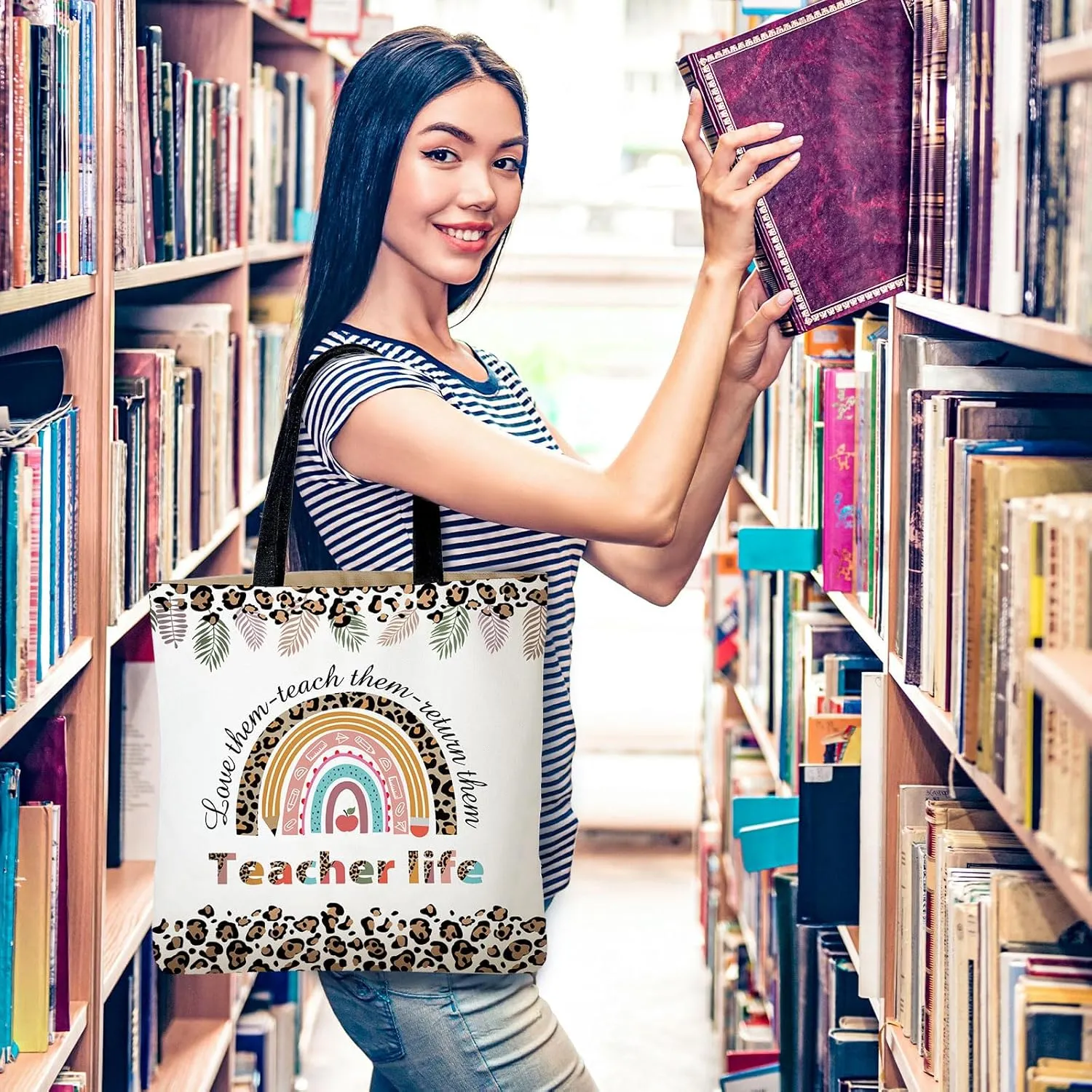 Buryeah 2 Pcs Teacher Appreciation Gift Canvas Tote Bag with Makeup Bag Thank You Teacher Tote for Women Graduation