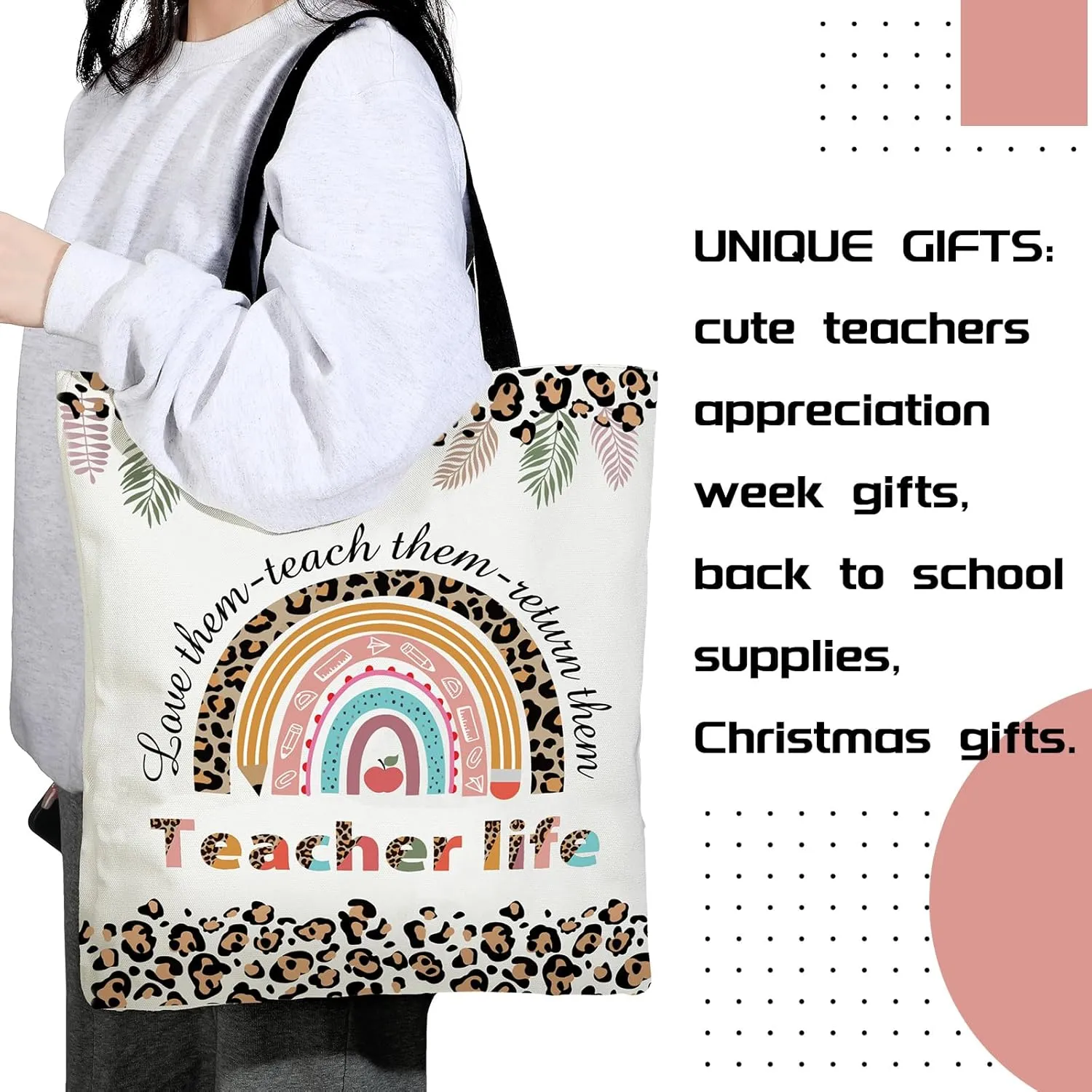 Buryeah 2 Pcs Teacher Appreciation Gift Canvas Tote Bag with Makeup Bag Thank You Teacher Tote for Women Graduation