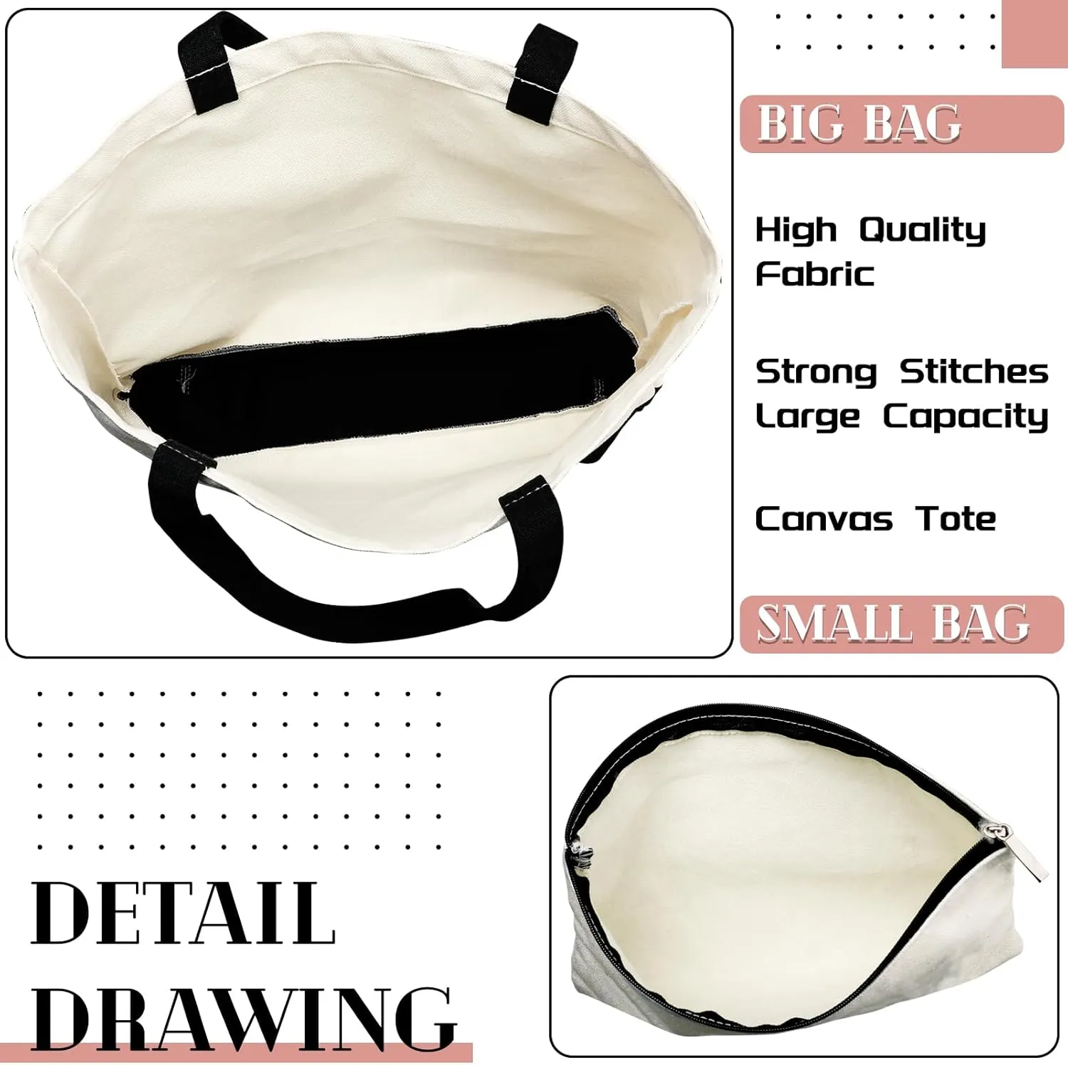 Buryeah 2 Pcs Teacher Appreciation Gift Canvas Tote Bag with Makeup Bag Thank You Teacher Tote for Women Graduation