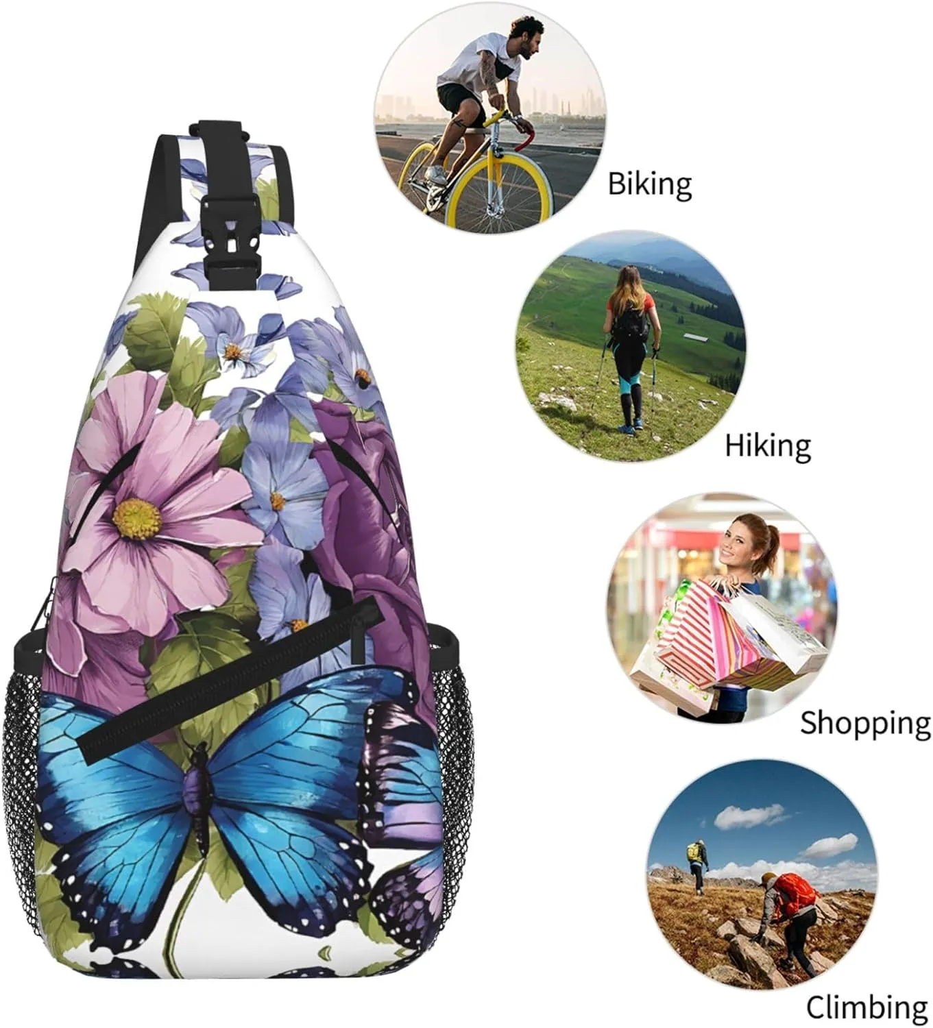 Butterfly Flowers Print Cross Chest Bag Diagonally For Short-Distance Travel And Daily Use