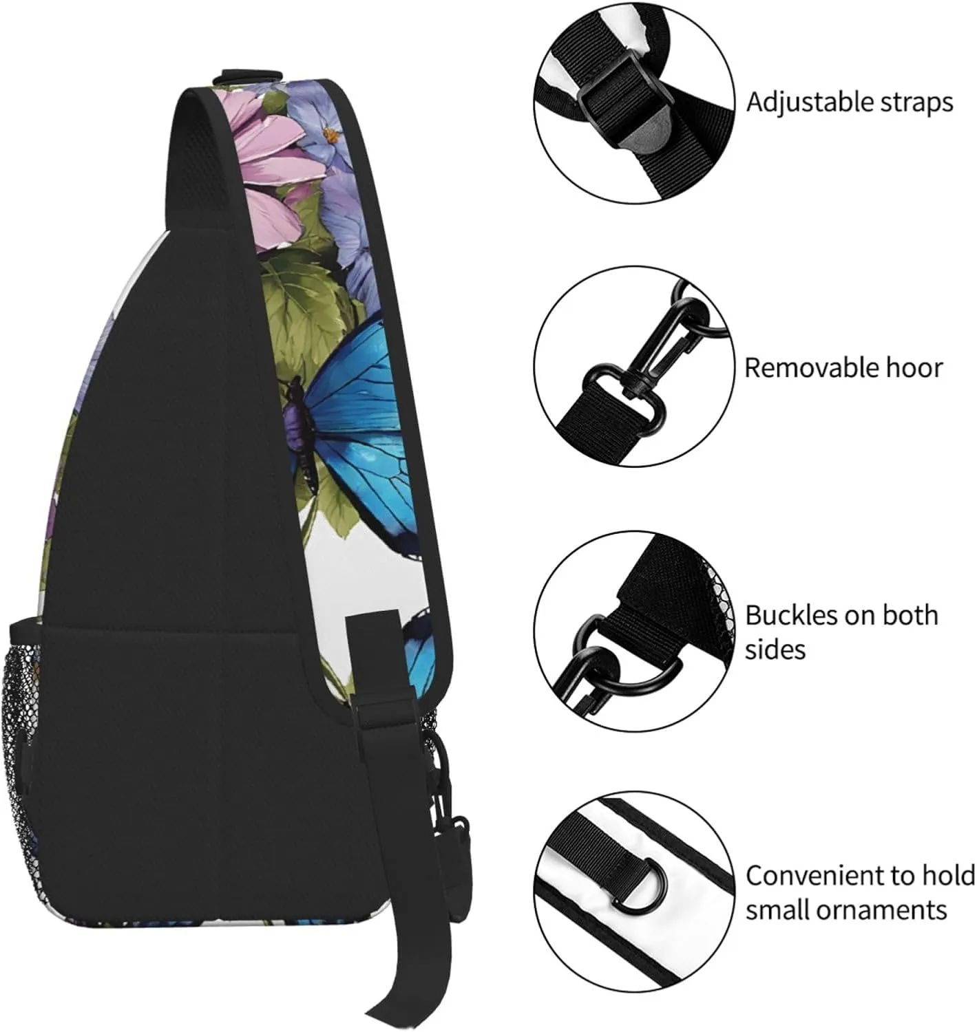 Butterfly Flowers Print Cross Chest Bag Diagonally For Short-Distance Travel And Daily Use