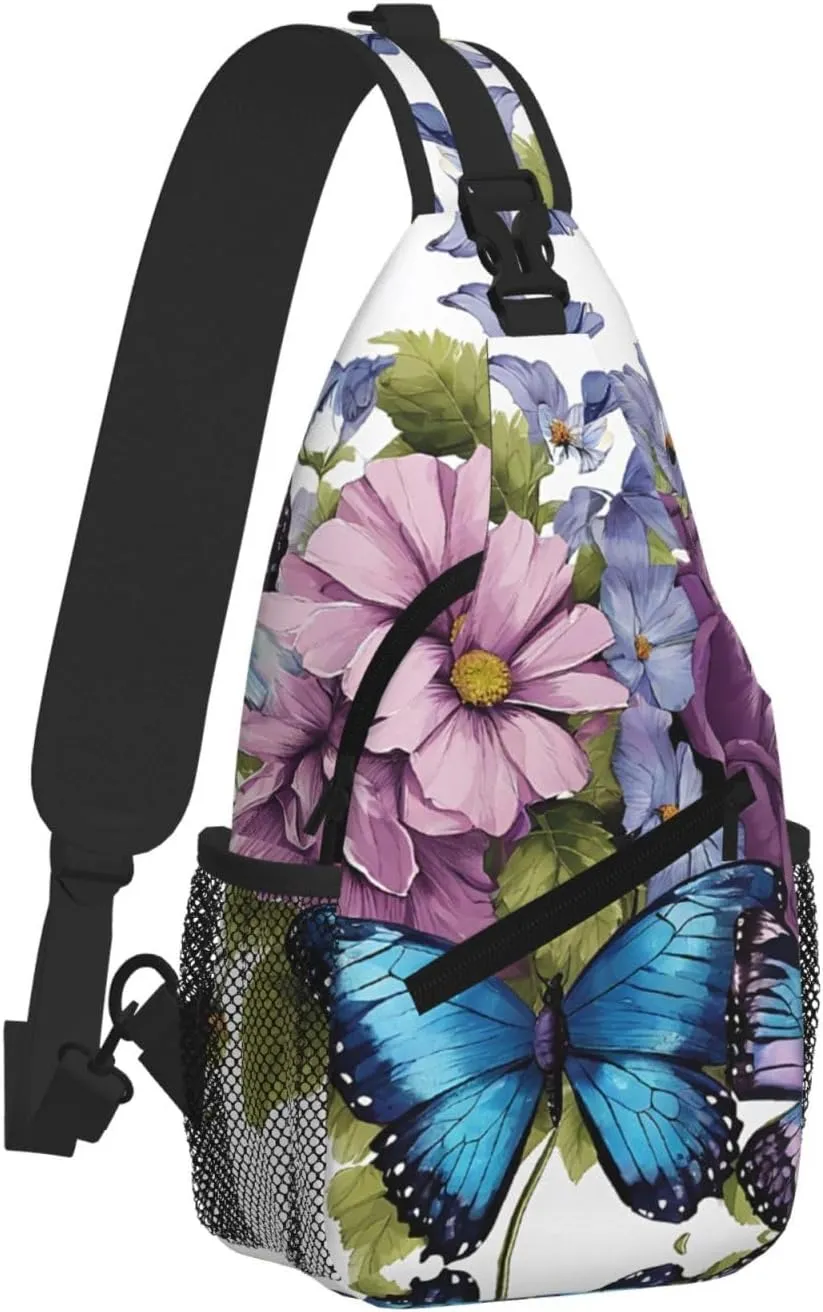 Butterfly Flowers Print Cross Chest Bag Diagonally For Short-Distance Travel And Daily Use