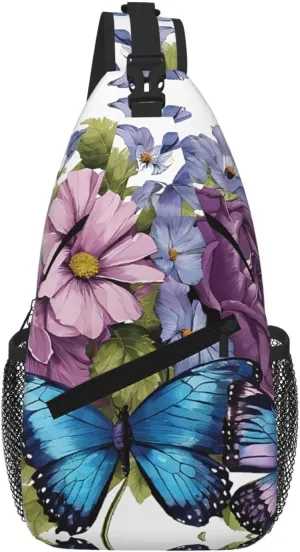 Butterfly Flowers Print Cross Chest Bag Diagonally For Short-Distance Travel And Daily Use