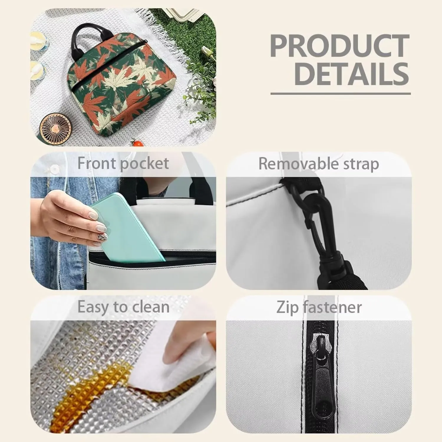 Camo Lunch Bag Women with Maple Leaves Lunch Tote Handbag for Outdoor with Adjustable Shoulder Strap Insulated Cooler Bag for Travel Camping