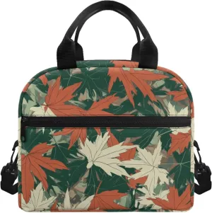 Camo Lunch Bag Women with Maple Leaves Lunch Tote Handbag for Outdoor with Adjustable Shoulder Strap Insulated Cooler Bag for Travel Camping
