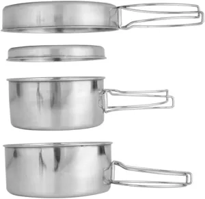 Camping Cookware Set Stainless Steel Camping Pots and Pan Portable Cooking Mess Set for Picnic 4 Pcs Camping Cookware, Camping Pan, Camping Stove, Camping Accessories.