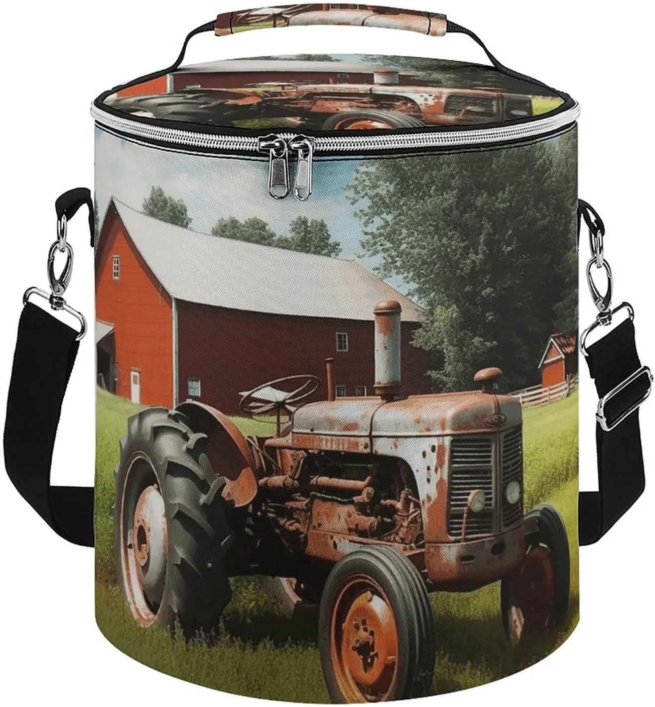 Camping Cooler Bag, Company Farm Tractor Print Portable Ice Pack Outdoor Cooler Bag Picnic Cooler Bag Foldable Cooler Bag, style