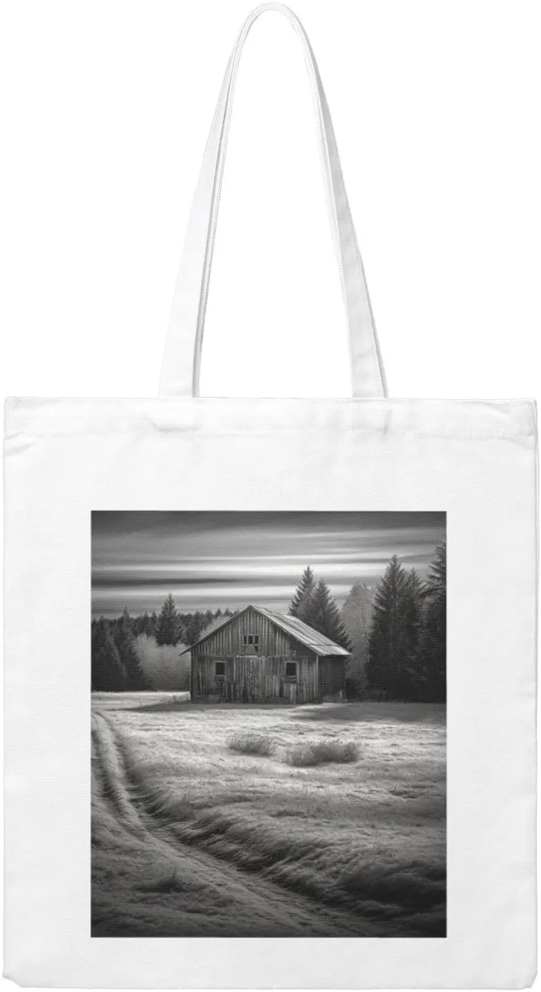 Canvas Aesthetic Tote Bag for Women Handbag Barn Black and White Reusable Grocery Bags with Handles