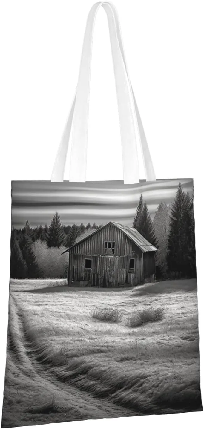 Canvas Aesthetic Tote Bag for Women Handbag Barn Black and White Reusable Grocery Bags with Handles