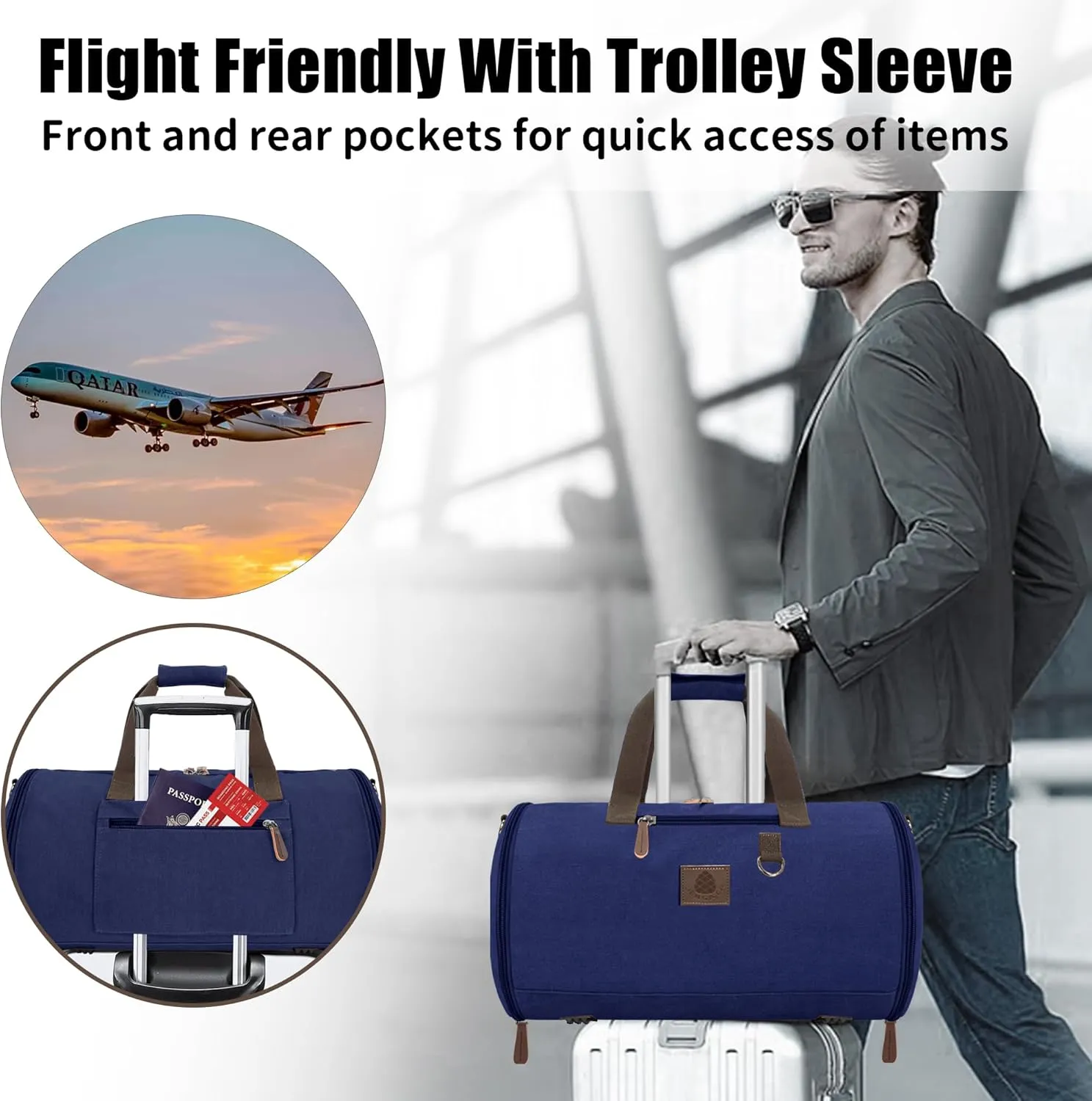 Canvas Duffle Bag for Men - 50L-70L Large Weekender Overnight Expandable Carry On Bag
