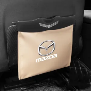 Car Trash Can for Mazda Mazda3 Axela Mazda6 Atenza CX50 CX4 CX30 Hanging Car Storage Bag with Lighting Garbage Bag Emblem Garbage Bag Waterproof,Beige