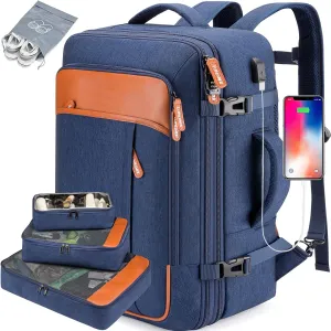 Carry on Travel Backpacks, Extra Large 40L Flight Approved for Men & Women,Expandable Suitcase With 4 Packing Cubes,Water Resistant Luggage Daypack Business Weekender Bag,Blue