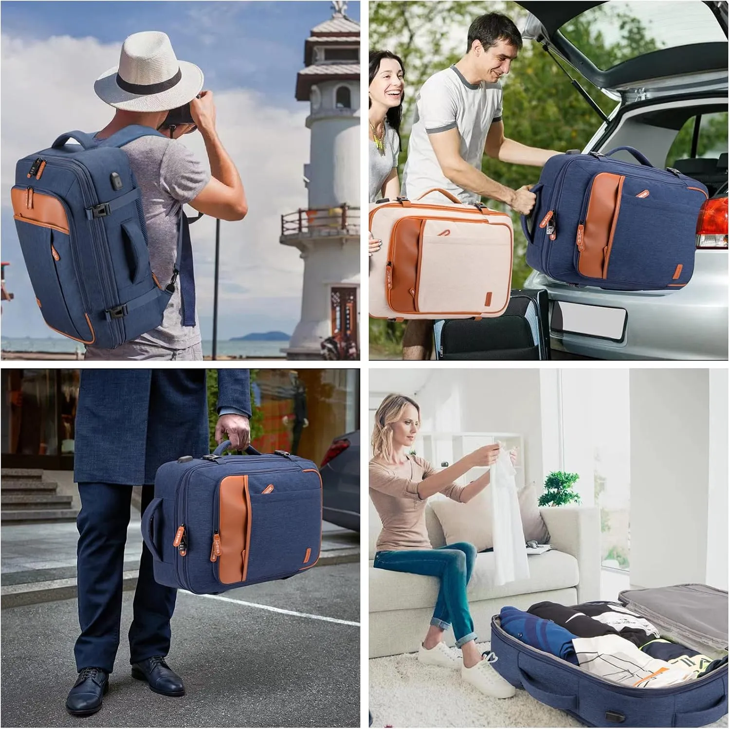 Carry on Travel Backpacks, Extra Large 40L Flight Approved for Men & Women,Expandable Suitcase With 4 Packing Cubes,Water Resistant Luggage Daypack Business Weekender Bag,Blue
