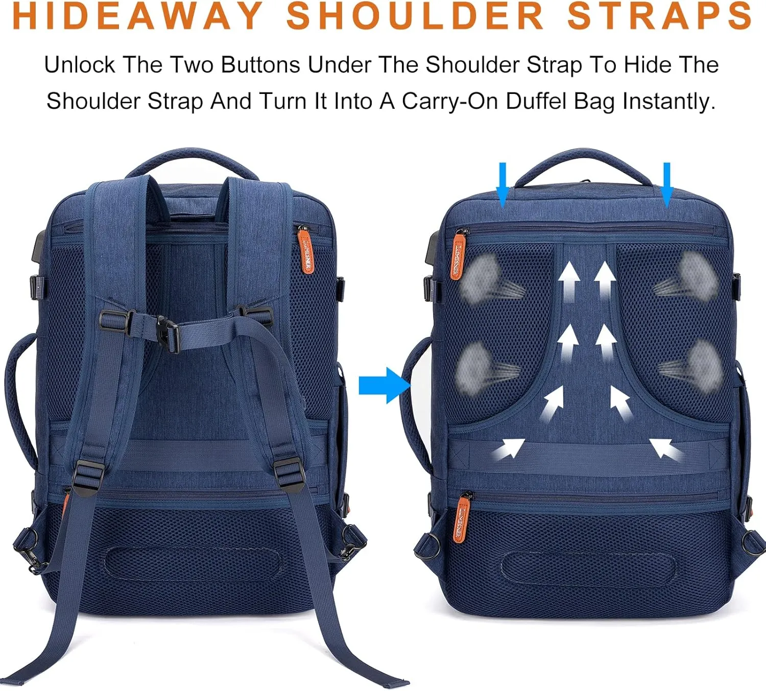 Carry on Travel Backpacks, Extra Large 40L Flight Approved for Men & Women,Expandable Suitcase With 4 Packing Cubes,Water Resistant Luggage Daypack Business Weekender Bag,Blue