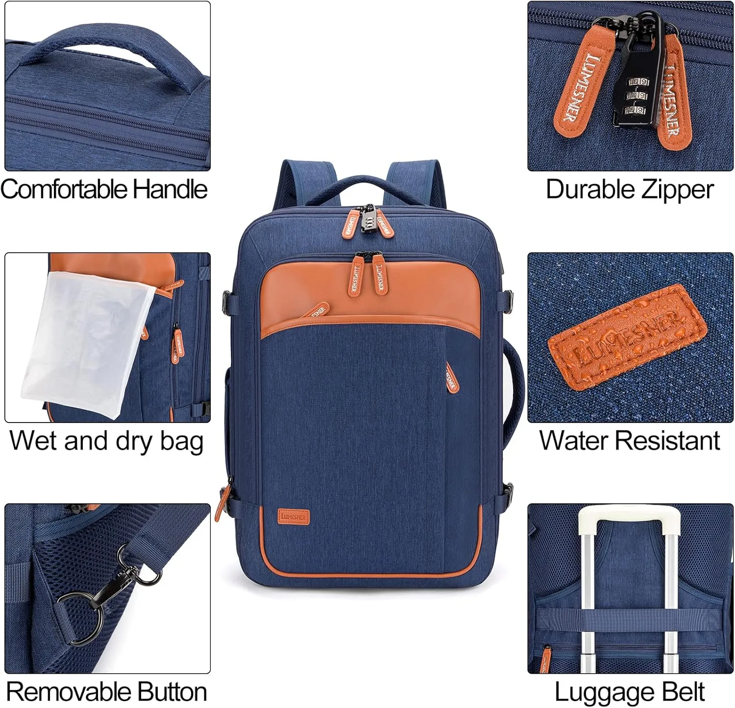 Carry on Travel Backpacks, Extra Large 40L Flight Approved for Men & Women,Expandable Suitcase With 4 Packing Cubes,Water Resistant Luggage Daypack Business Weekender Bag,Blue