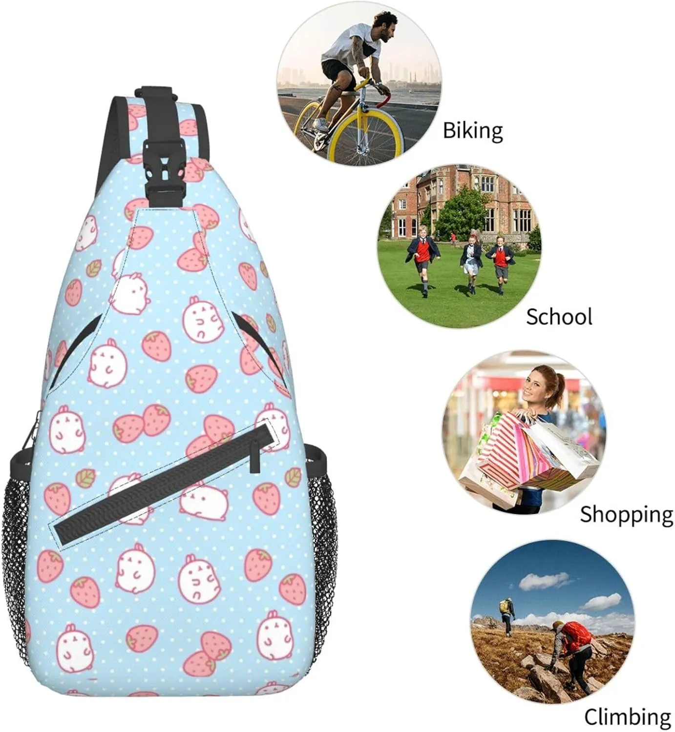 Cartoon Character Strawberry Cross Chest Bag Diagonally Travel Backpack, Light Travel, Hiking Single Shoulder Bag