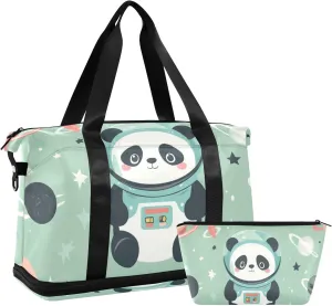 Cartoon Cute Panda Astronaut Duffel Bag Sports Duffel Bags with Adjustable Strap for Travel Large Capacity