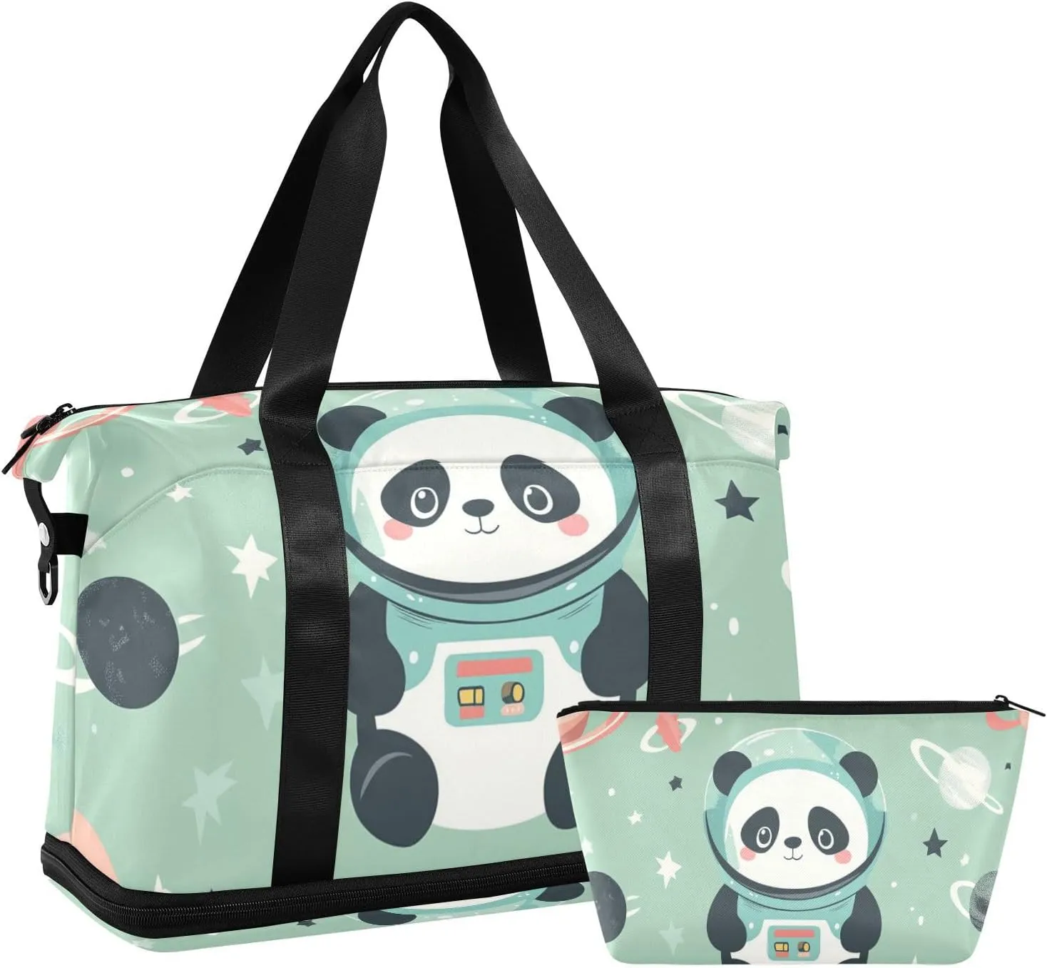 Cartoon Cute Panda Astronaut Duffel Bag Sports Duffel Bags with Adjustable Strap for Travel Large Capacity