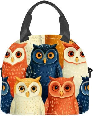 Cartoon owls adorn the Insulated Adult Lunch Bag with Shoulder Strap for Women Lightweight Reusable Portable Freezable Lunch Tote Bag for Work Picnic