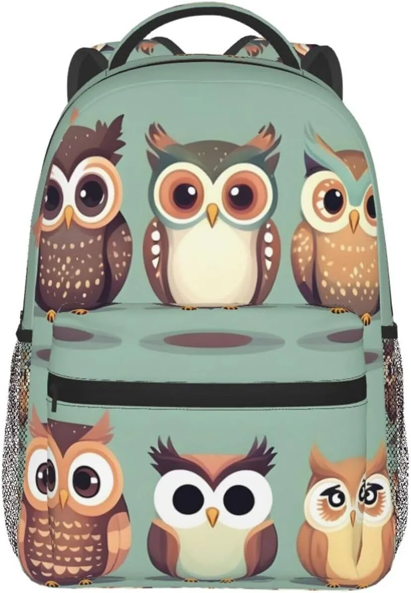 Cartoon Owls Cute Print Laptop Backpack Stylish Bookbag College Daypack Travel Business Work Bag For Men Women