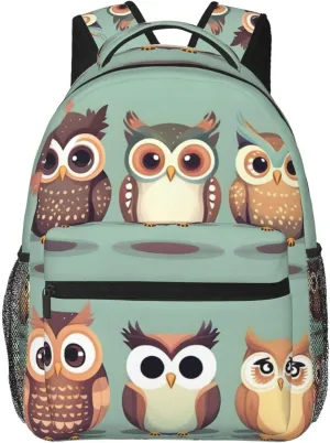 Cartoon Owls Cute Print Laptop Backpack Stylish Bookbag College Daypack Travel Business Work Bag For Men Women