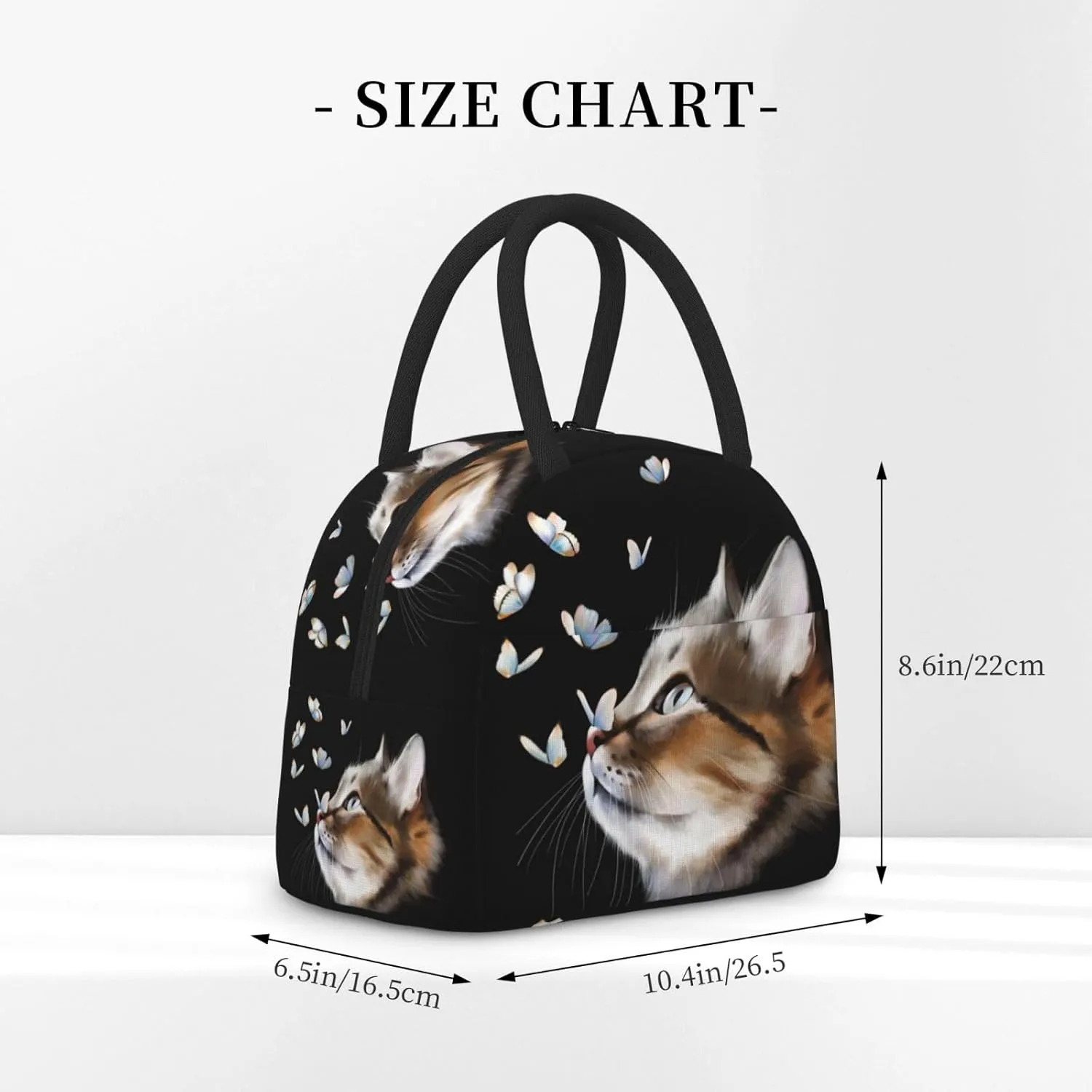Cat and Butterflies Cat and Butterflies Lunch Bag Box Meal Prep Insulated Handbag Reusable Lunch Container for School Office Work