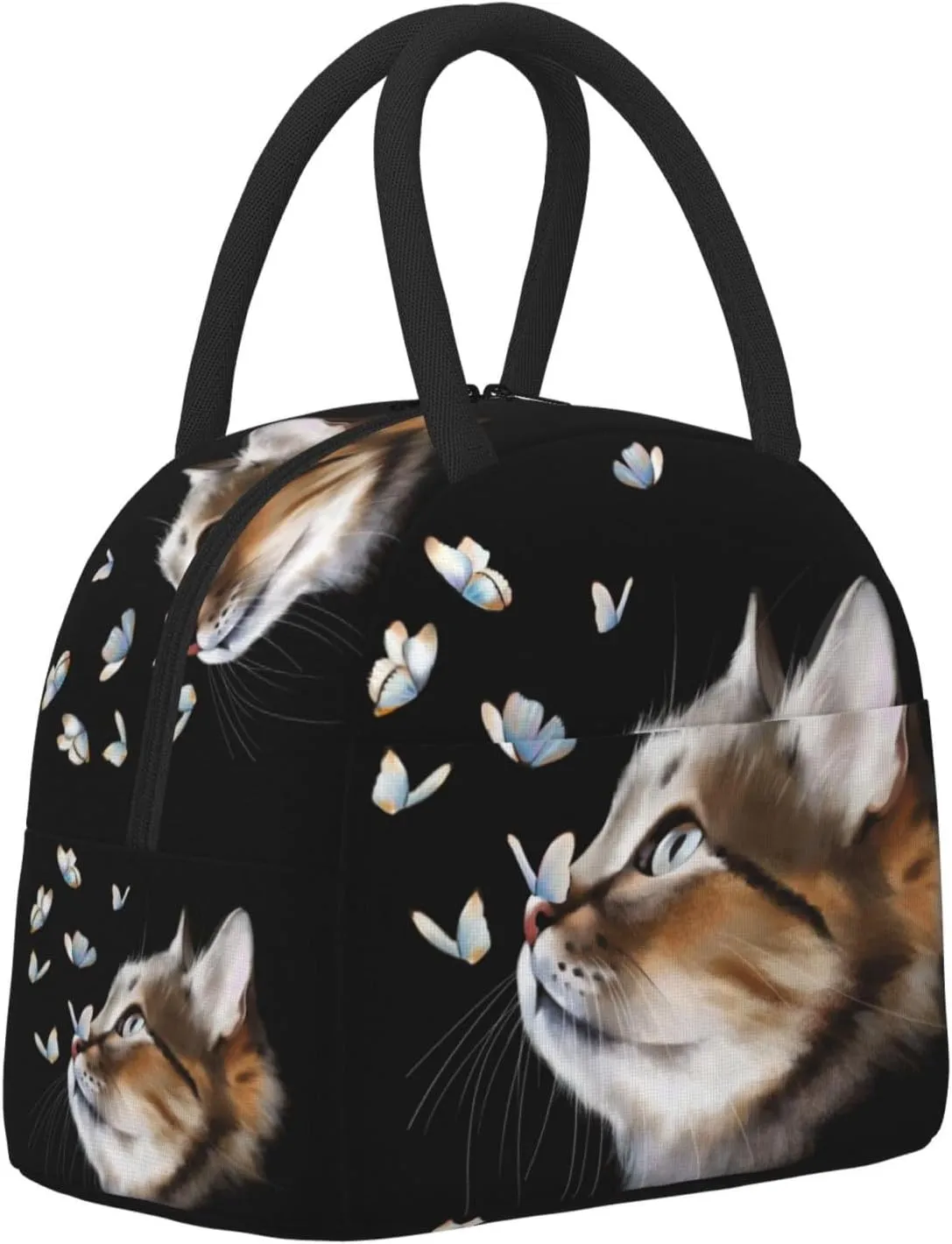 Cat and Butterflies Cat and Butterflies Lunch Bag Box Meal Prep Insulated Handbag Reusable Lunch Container for School Office Work
