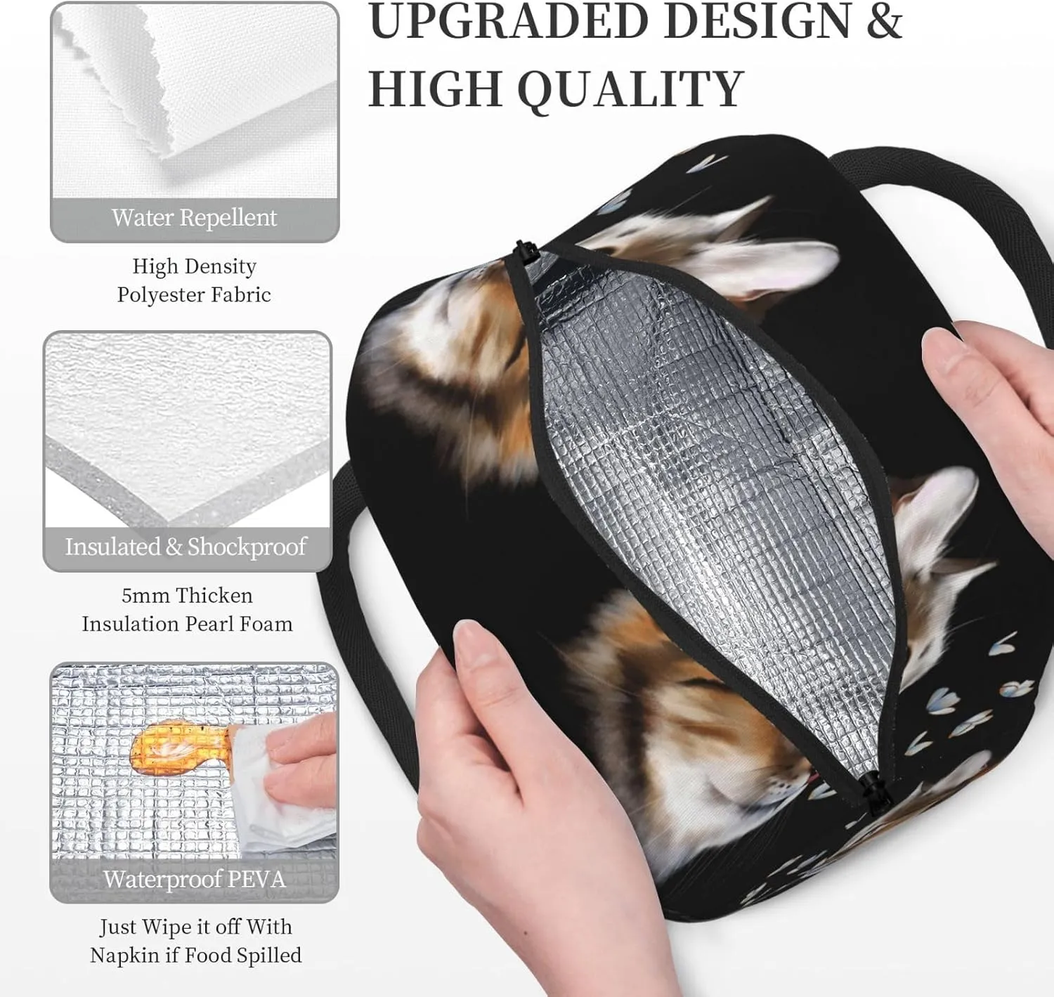 Cat and Butterflies Cat and Butterflies Lunch Bag Box Meal Prep Insulated Handbag Reusable Lunch Container for School Office Work