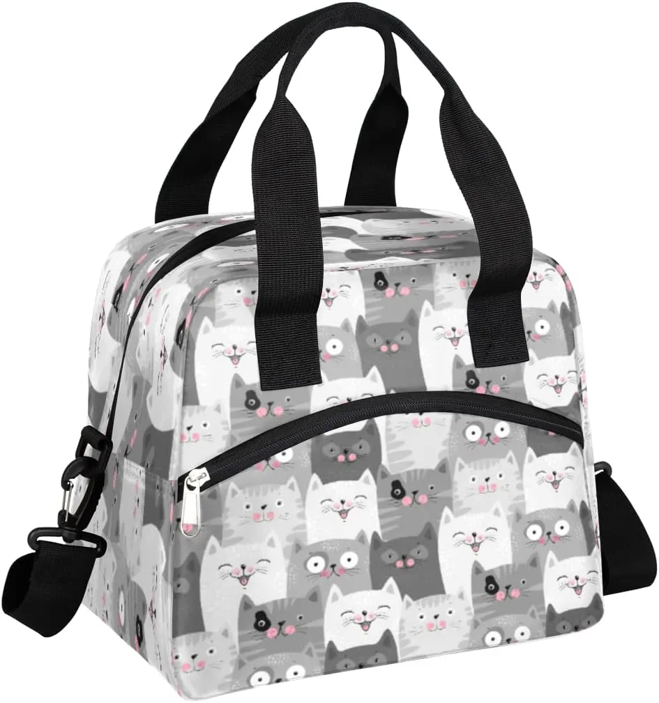 Cat Lunch Bag for Women Men Insulated Reusable Lunch Box with Adjustable Shoulder Strap Cooler Tote Bag for School Work Picnic Beach Hiking