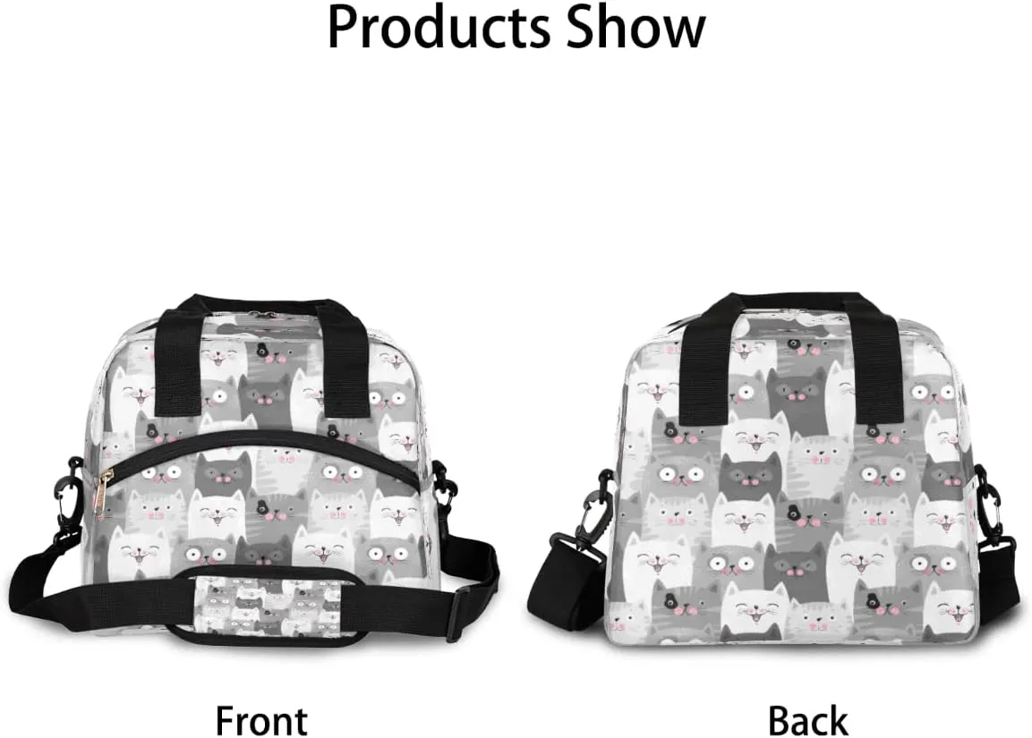 Cat Lunch Bag for Women Men Insulated Reusable Lunch Box with Adjustable Shoulder Strap Cooler Tote Bag for School Work Picnic Beach Hiking