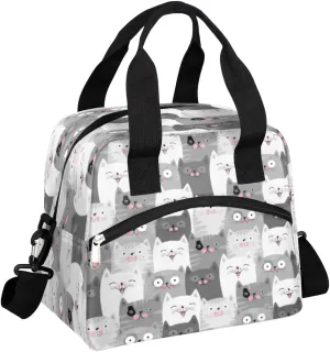 Cat Lunch Bag for Women Men Insulated Reusable Lunch Box with Adjustable Shoulder Strap Cooler Tote Bag for School Work Picnic Beach Hiking