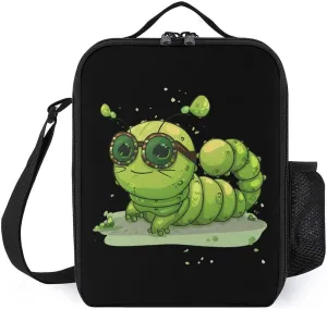 Caterpillar Glasses Insect Bug Insulated Lunch Bag Reusable Lunch Box Tote Bag Container with Adjustable Shoulder Strap