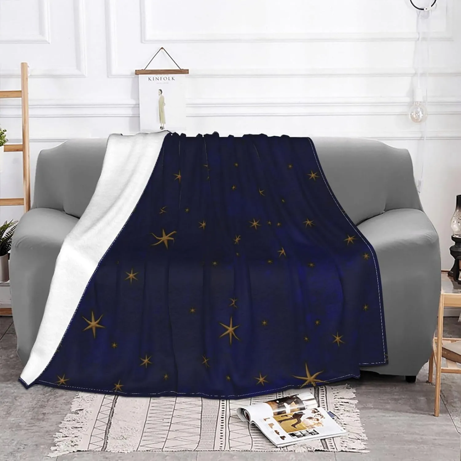 Celestial Starry Night 60"X50" Flannel Blanket - 100% Soft Polyester, Lightweight and Warm, Suitable for Families, Camping, Travel