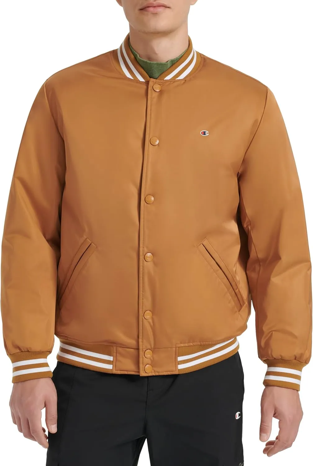 Champion Men's Logo Striped-Trim Varsity Jacket