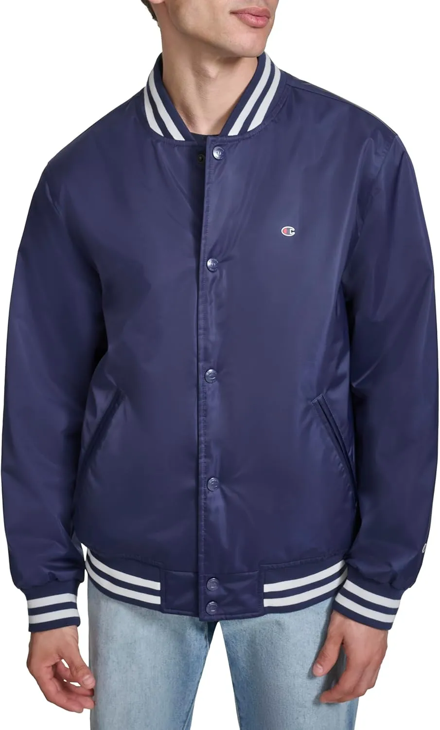 Champion Men's Logo Striped-Trim Varsity Jacket