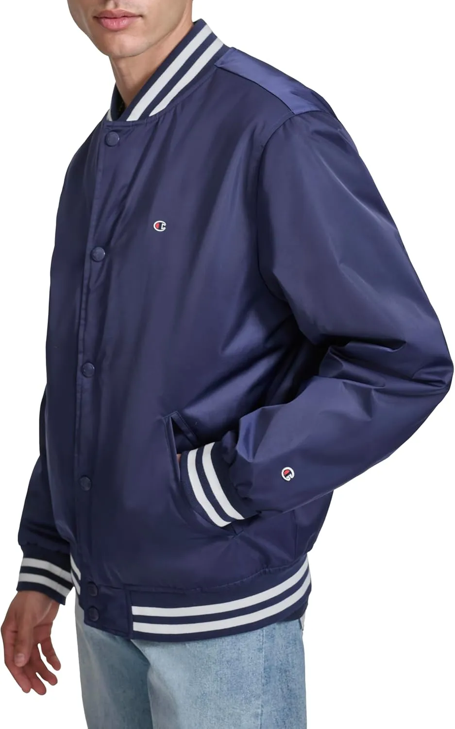 Champion Men's Logo Striped-Trim Varsity Jacket