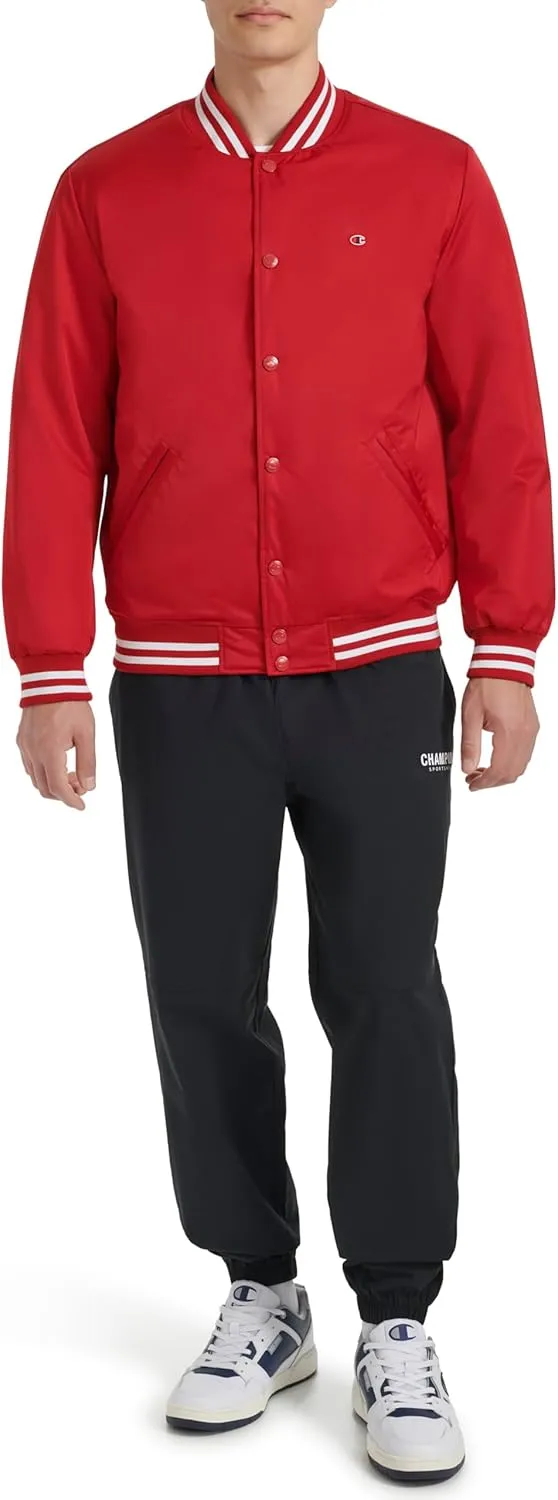Champion Men's Logo Striped-Trim Varsity Jacket